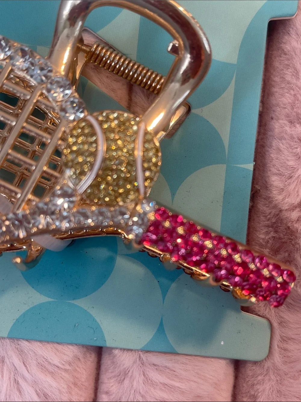 NWT Piper Gold 🎾💕 Tennis Racket Hair Clip with Clear, Pink & Yellow Crystals